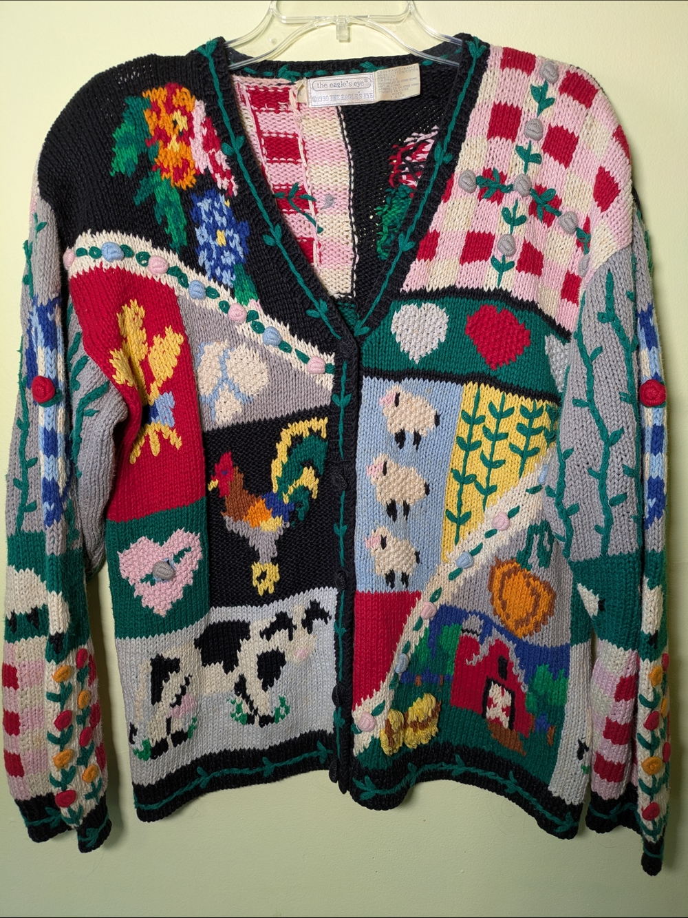 Vintage The Eagle's Eye 90s Knit Sweater Farm, Cow, Chicken, Sheep